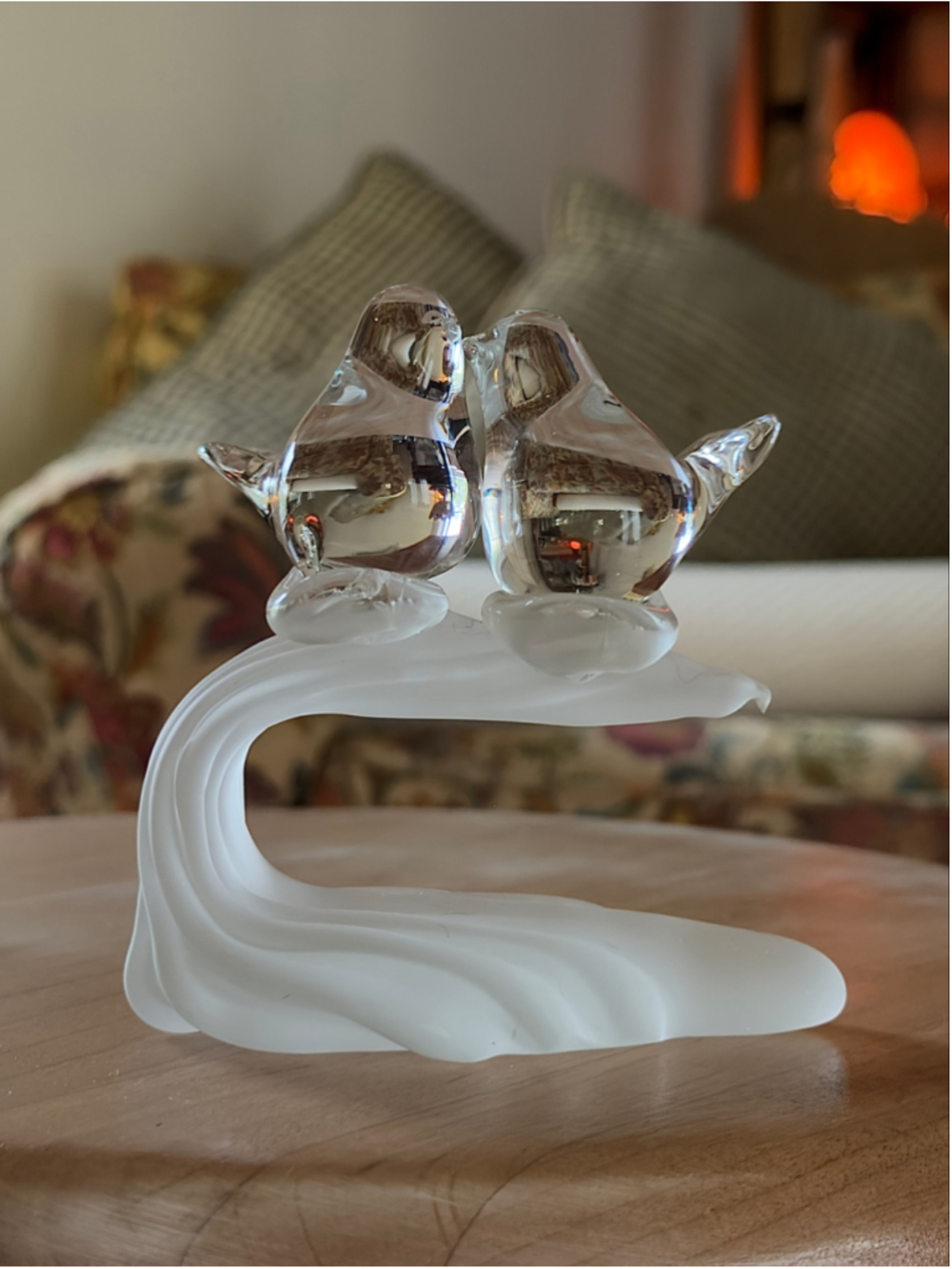 37. Art Glass Lovebirds on Frosted Branch